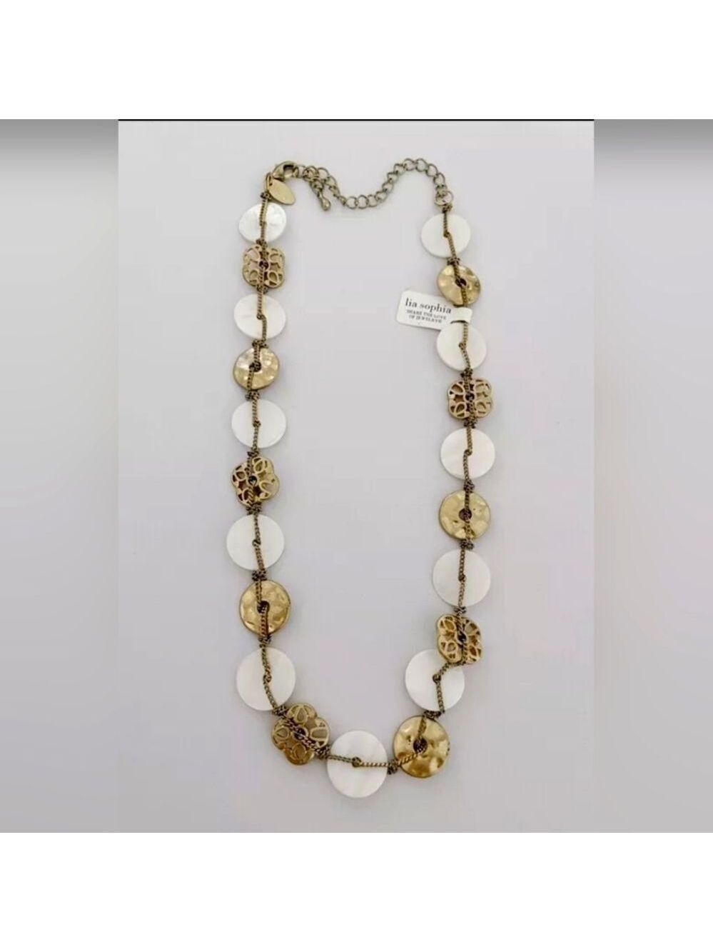 LIA SOPHIA GOLDTONE MOTHER OF PEARL 14"-18" NECKLACE NWT